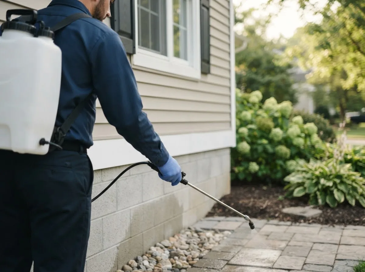Pest control technician inspecting a home in Hobgood, NC